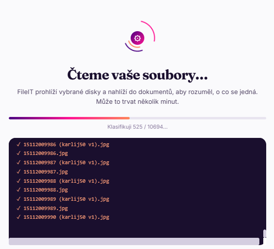Průběh klasifikace souborů